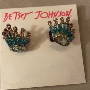 Rose gold tone pave Crown stud earrings